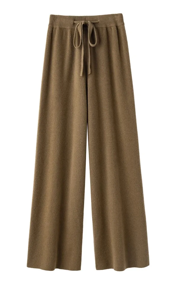 High Waist Fine Wool Wide-Leg Pants Women's Temperament Mop Pants Outer Wear Draping Effect Soft Glutinous Knitted Trousers