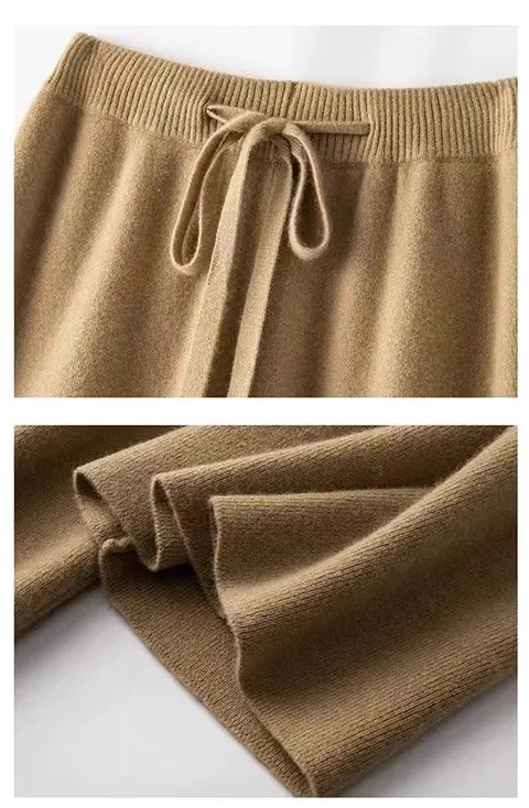 High Waist Fine Wool Wide-Leg Pants Women's Temperament Mop Pants Outer Wear Draping Effect Soft Glutinous Knitted Trousers