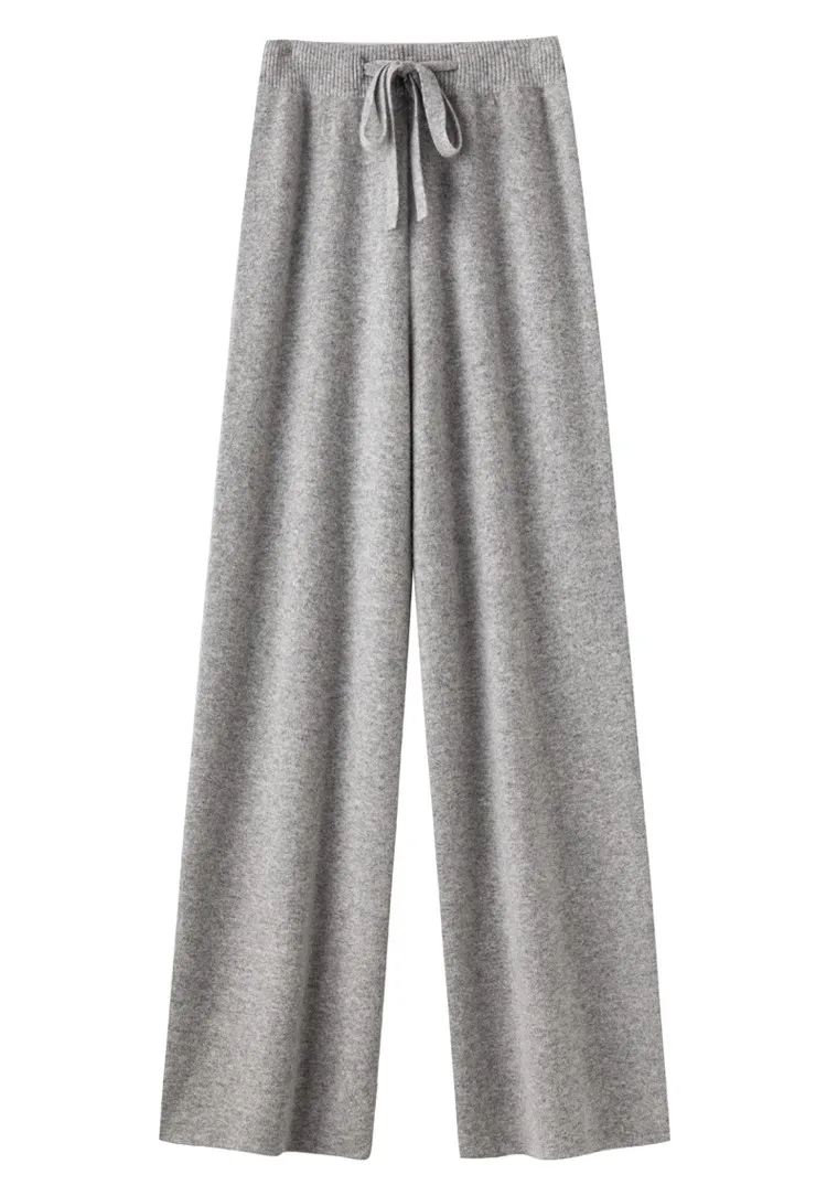 High Waist Fine Wool Wide-Leg Pants Women's Temperament Mop Pants Outer Wear Draping Effect Soft Glutinous Knitted Trousers