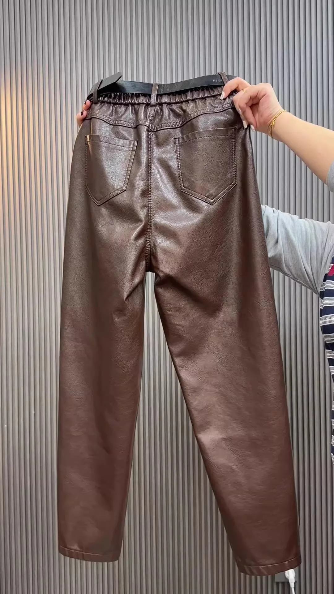Fashion Y2k Leather Pants High Quality PU Casual Straight Leg Pant Loose Slimming Plus Size Highs Waist Haren Trousers Women
