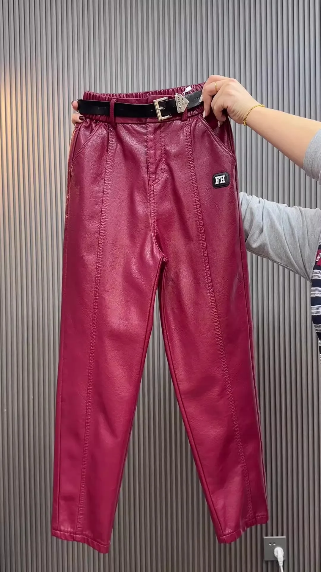 Fashion Y2k Leather Pants High Quality PU Casual Straight Leg Pant Loose Slimming Plus Size Highs Waist Haren Trousers Women