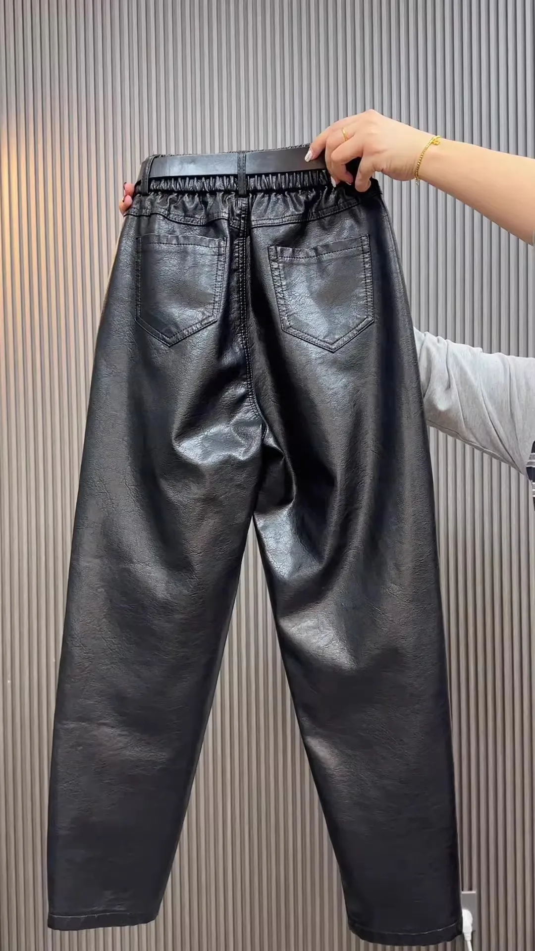 Fashion Y2k Leather Pants High Quality PU Casual Straight Leg Pant Loose Slimming Plus Size Highs Waist Haren Trousers Women