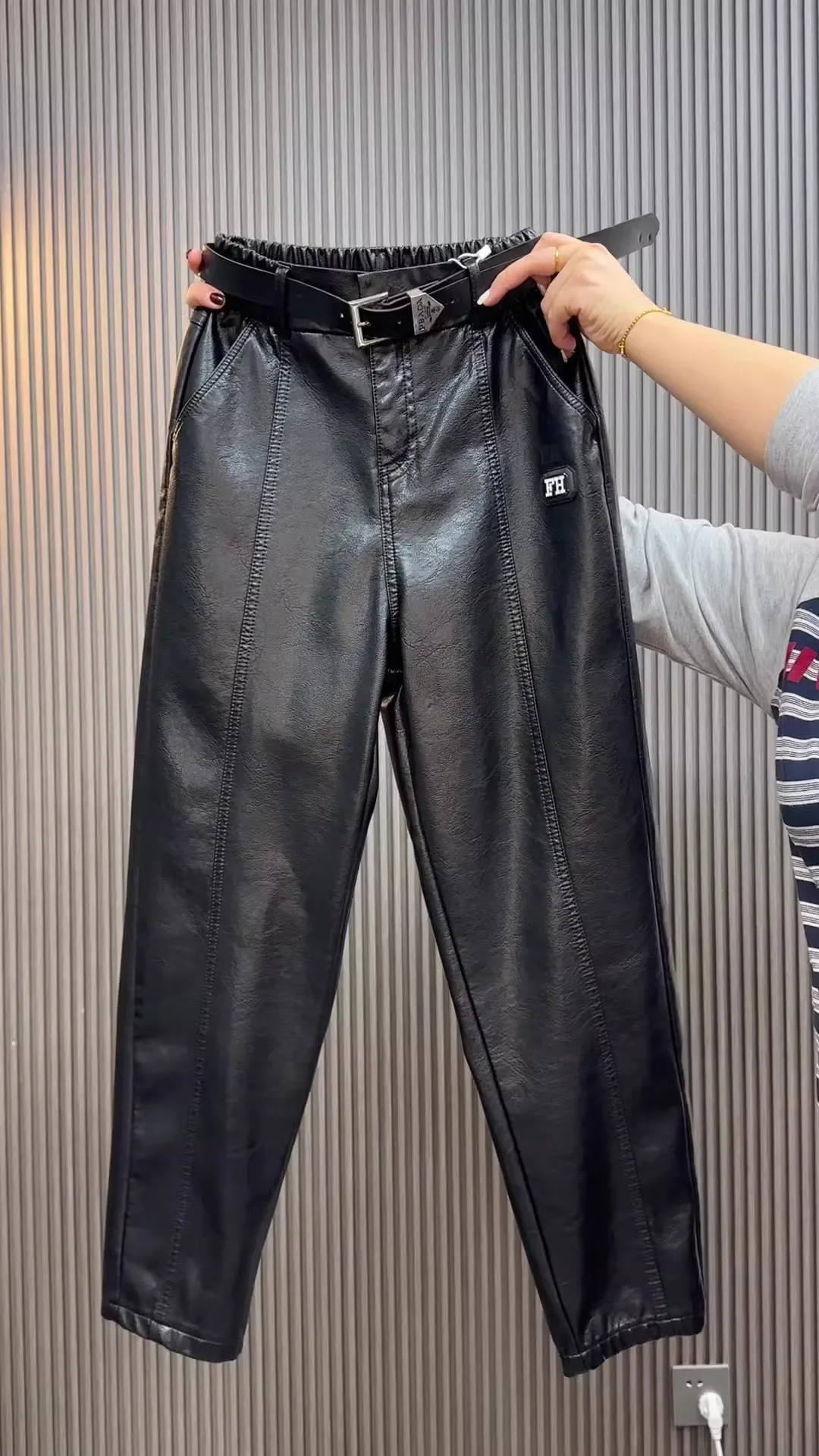 Fashion Y2k Leather Pants High Quality PU Casual Straight Leg Pant Loose Slimming Plus Size Highs Waist Haren Trousers Women
