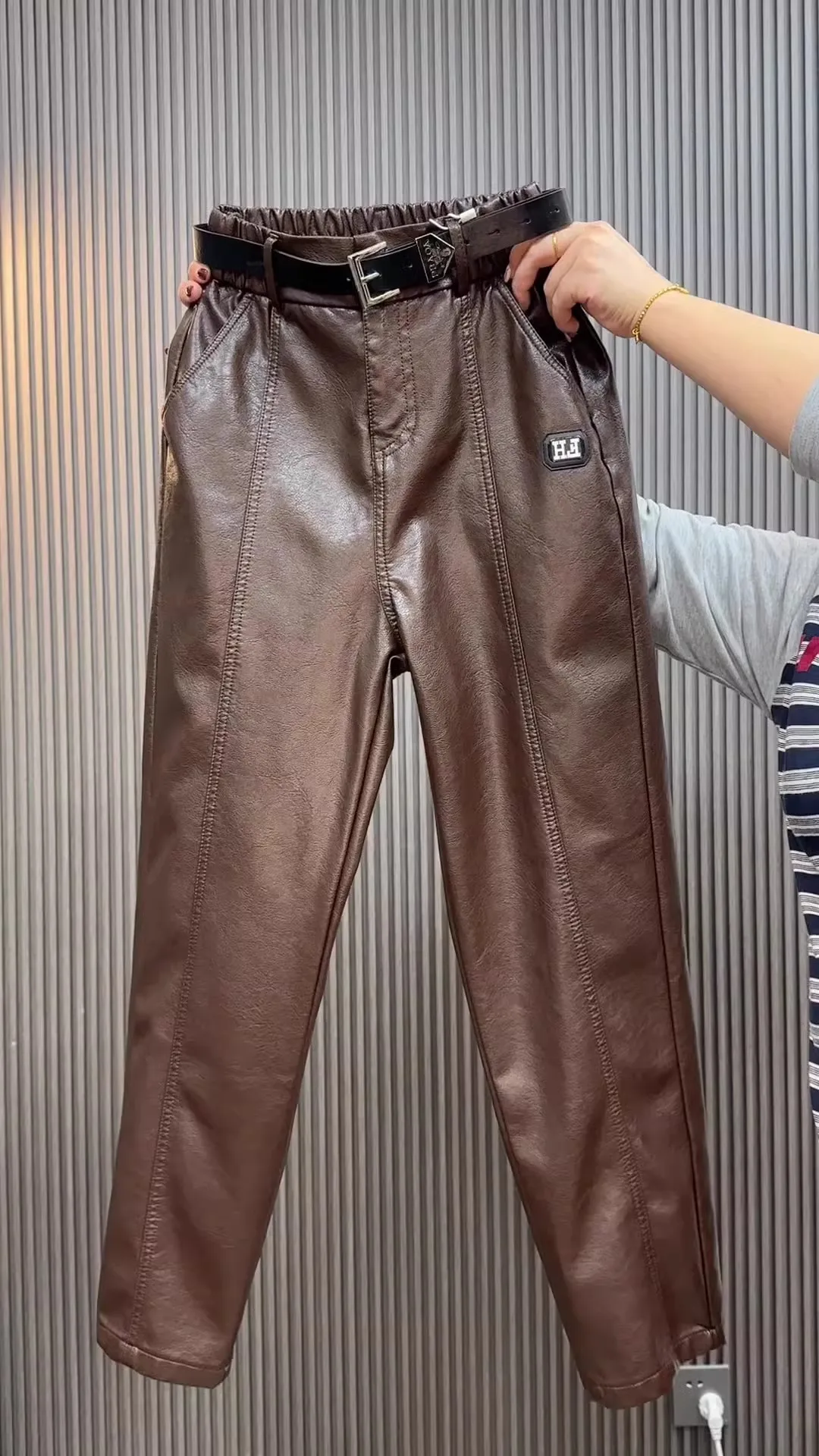 Fashion Y2k Leather Pants High Quality PU Casual Straight Leg Pant Loose Slimming Plus Size Highs Waist Haren Trousers Women