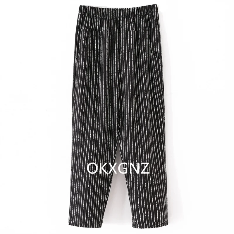 XL-8XL Women Summer Pants 2026 New Fashion Print Thin Ice Silk Straight Pants Middle aged Female High Waist Elastic Casual Pants
