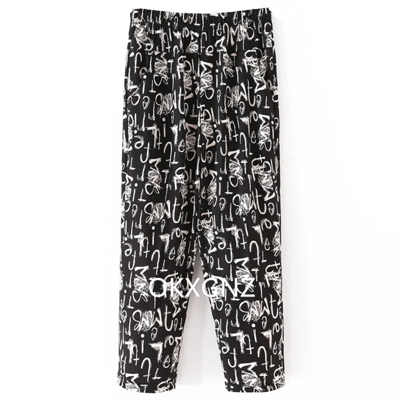 XL-8XL Women Summer Pants 2026 New Fashion Print Thin Ice Silk Straight Pants Middle aged Female High Waist Elastic Casual Pants