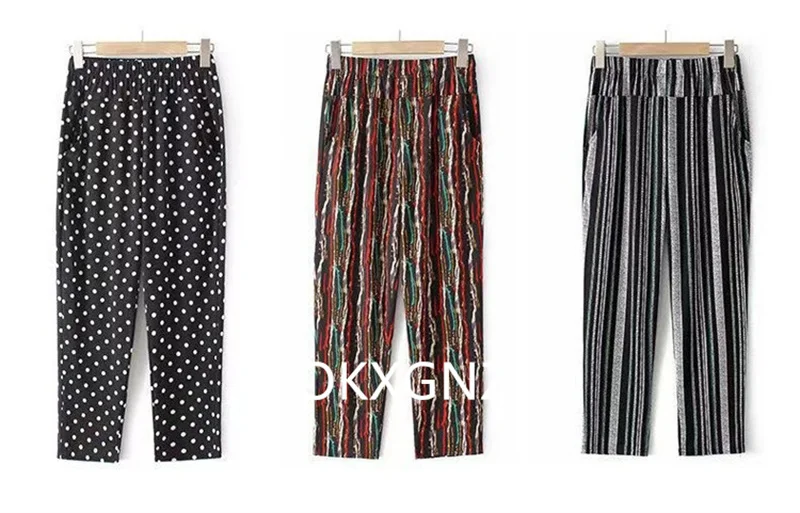 XL-8XL Women Summer Pants 2026 New Fashion Print Thin Ice Silk Straight Pants Middle aged Female High Waist Elastic Casual Pants