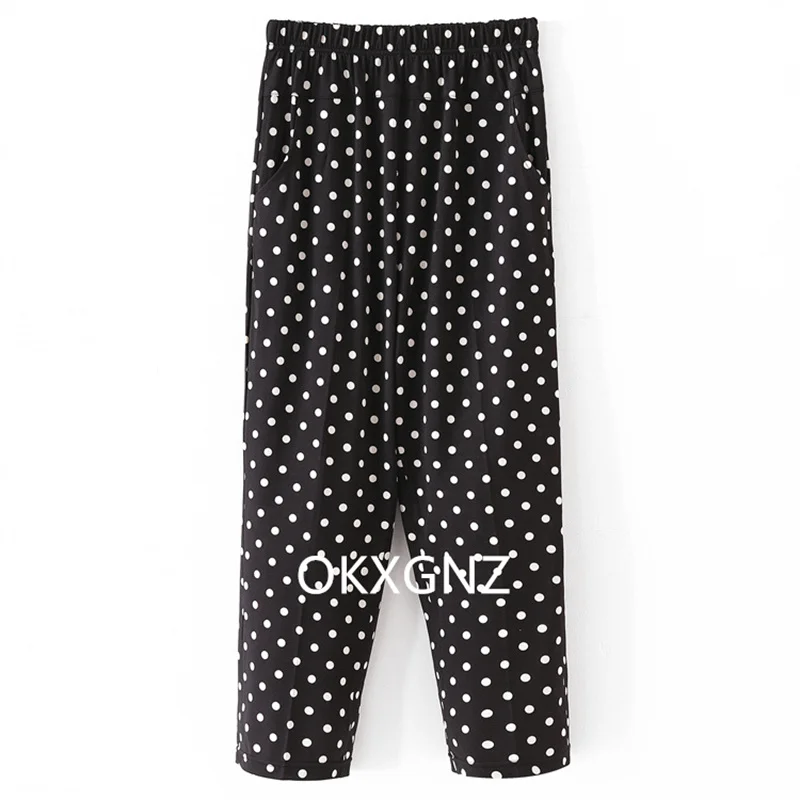 XL-8XL Women Summer Pants 2026 New Fashion Print Thin Ice Silk Straight Pants Middle aged Female High Waist Elastic Casual Pants