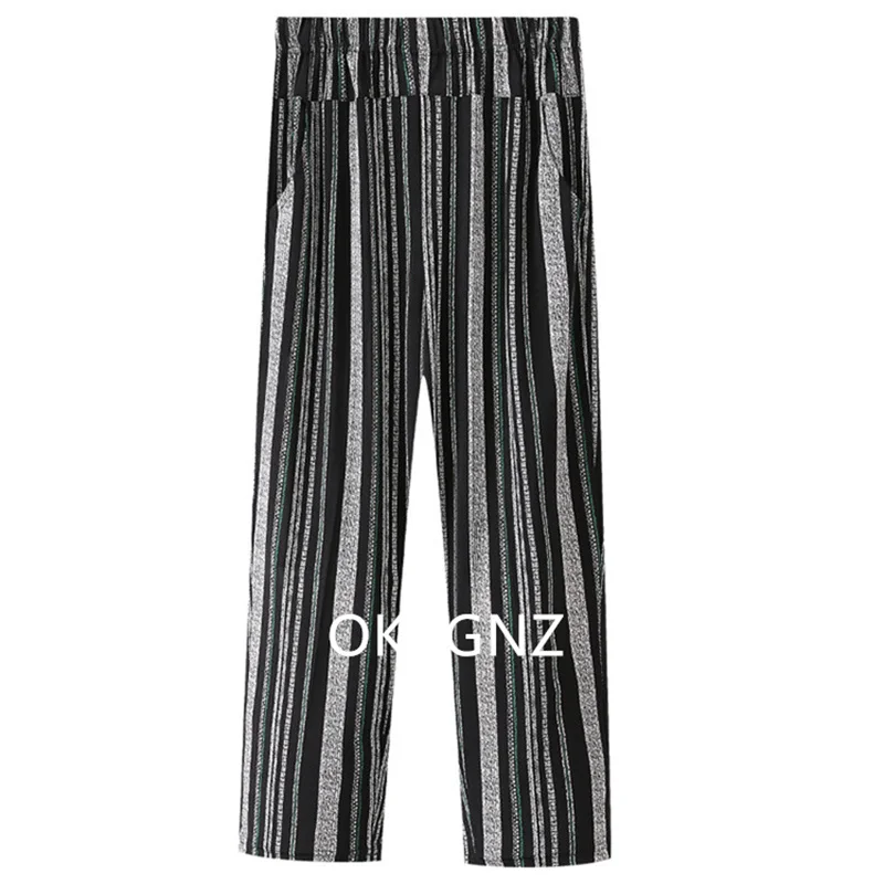 XL-8XL Women Summer Pants 2026 New Fashion Print Thin Ice Silk Straight Pants Middle aged Female High Waist Elastic Casual Pants