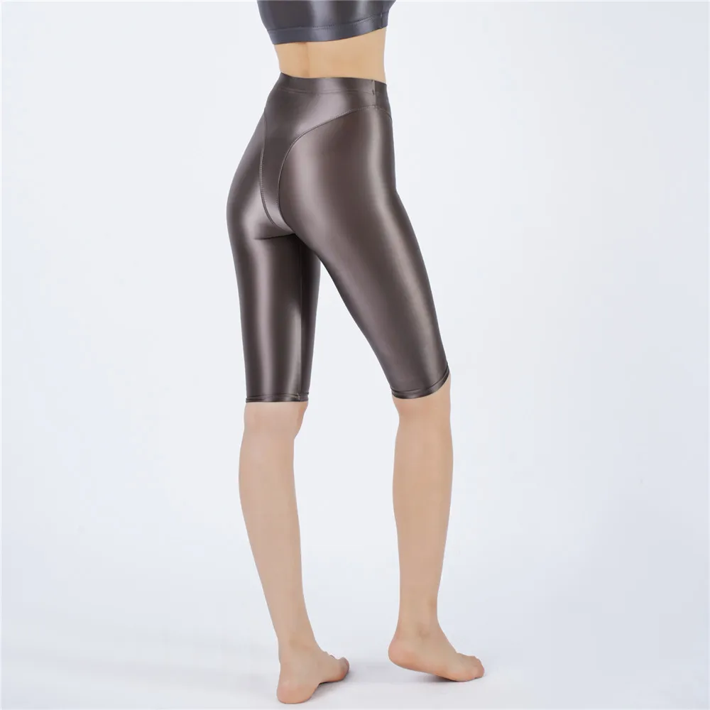 Sexy Women Hot Short Stain Oil Glossy Shiny Elastic Jeggings Shorts Soft Stretchy Casual Plus Size Tight Knee-Length Yoga Pant