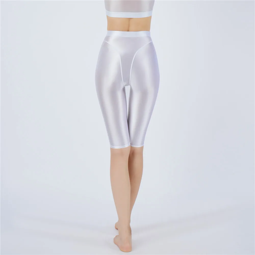 Sexy Women Hot Short Stain Oil Glossy Shiny Elastic Jeggings Shorts Soft Stretchy Casual Plus Size Tight Knee-Length Yoga Pant
