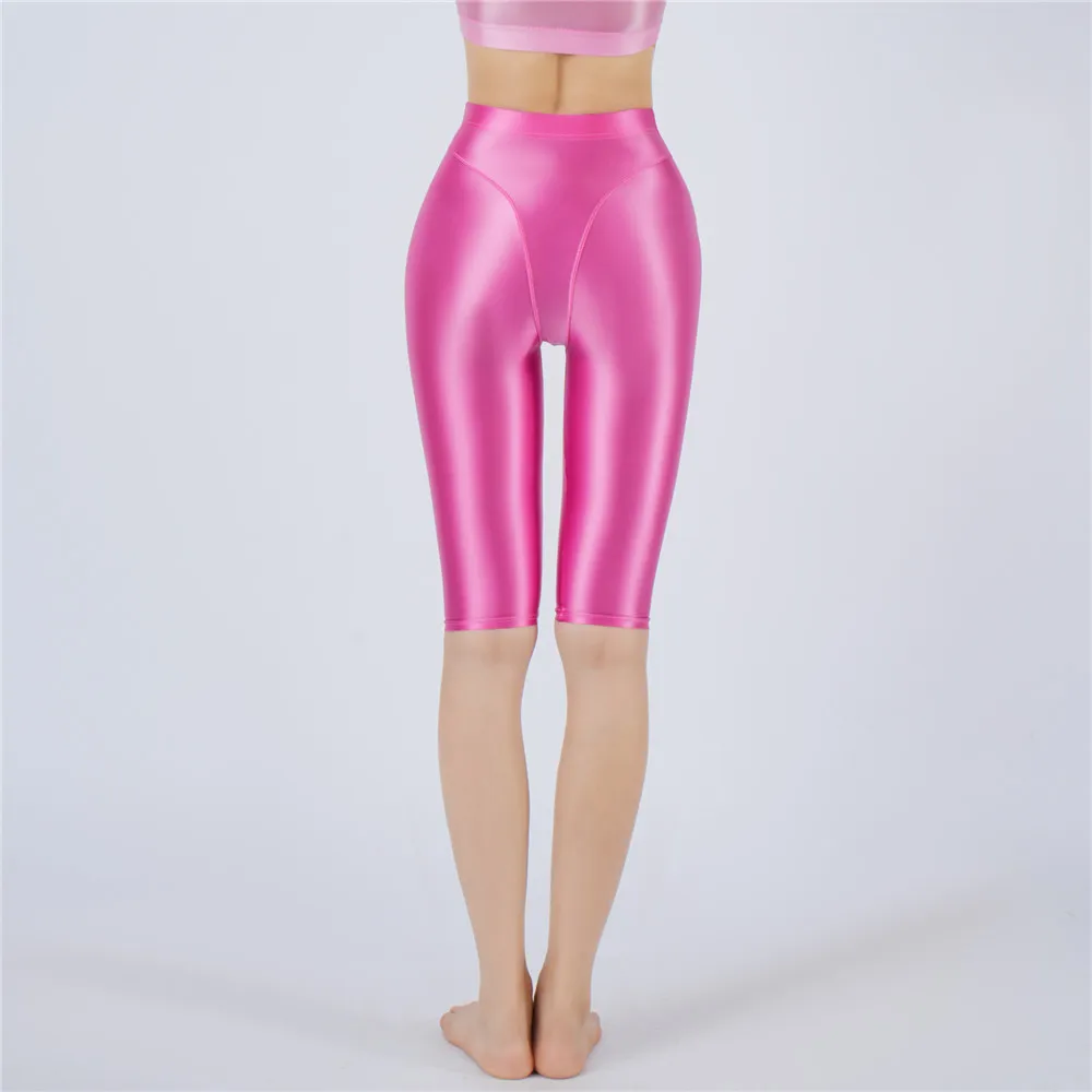 Sexy Women Hot Short Stain Oil Glossy Shiny Elastic Jeggings Shorts Soft Stretchy Casual Plus Size Tight Knee-Length Yoga Pant