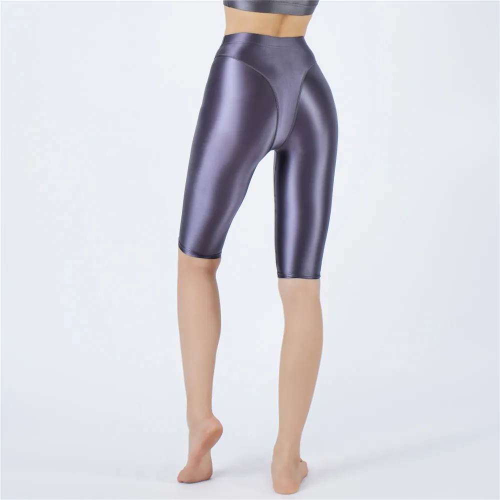 Sexy Women Hot Short Stain Oil Glossy Shiny Elastic Jeggings Shorts Soft Stretchy Casual Plus Size Tight Knee-Length Yoga Pant