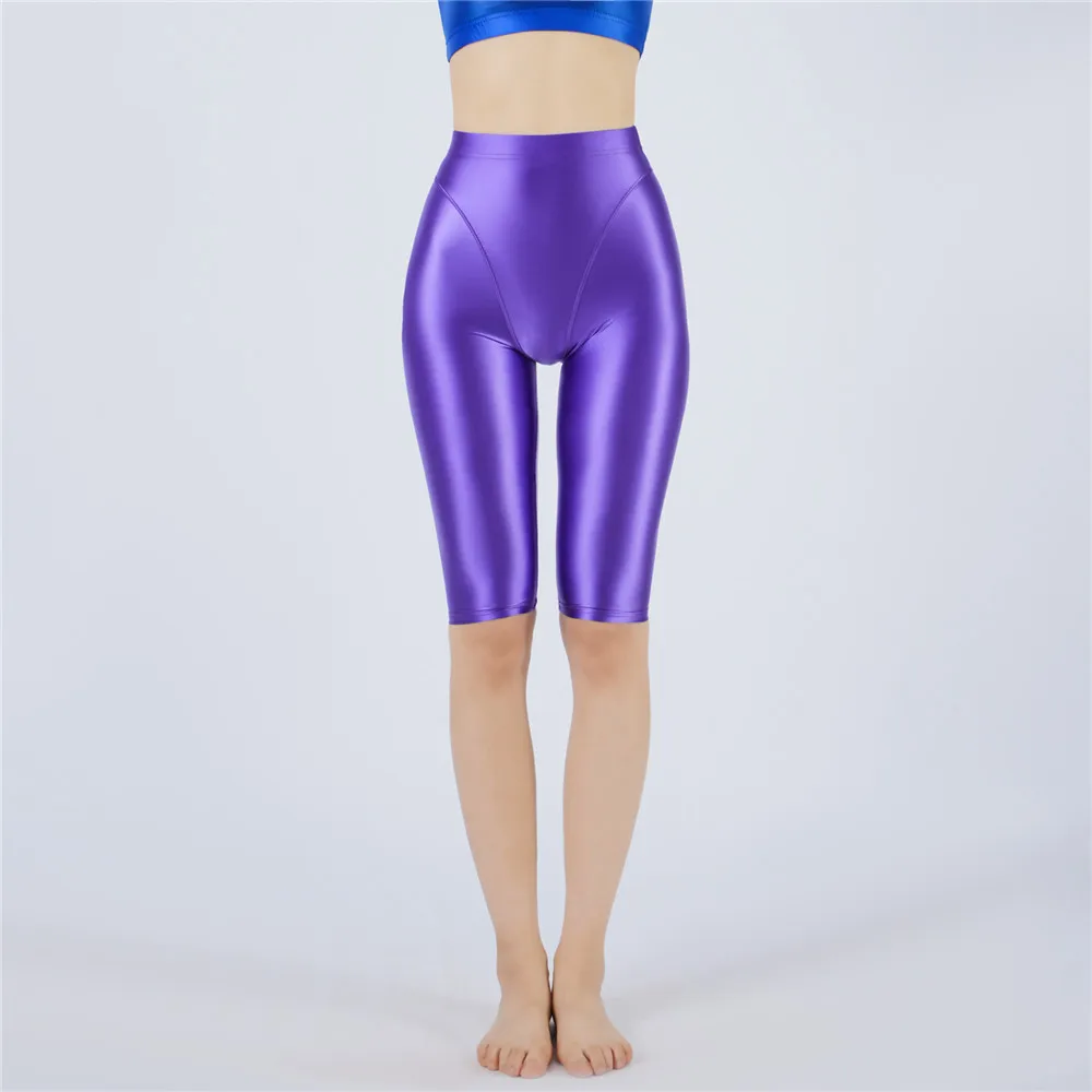 Sexy Women Hot Short Stain Oil Glossy Shiny Elastic Jeggings Shorts Soft Stretchy Casual Plus Size Tight Knee-Length Yoga Pant