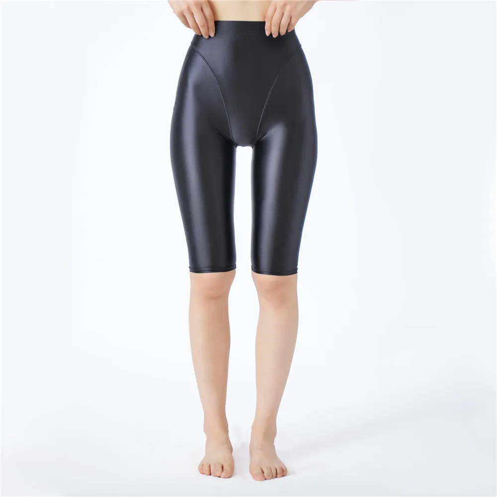 Sexy Women Hot Short Stain Oil Glossy Shiny Elastic Jeggings Shorts Soft Stretchy Casual Plus Size Tight Knee-Length Yoga Pant