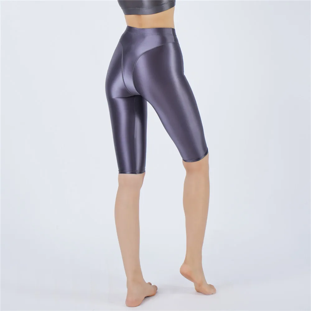 Sexy Women Hot Short Stain Oil Glossy Shiny Elastic Jeggings Shorts Soft Stretchy Casual Plus Size Tight Knee-Length Yoga Pant