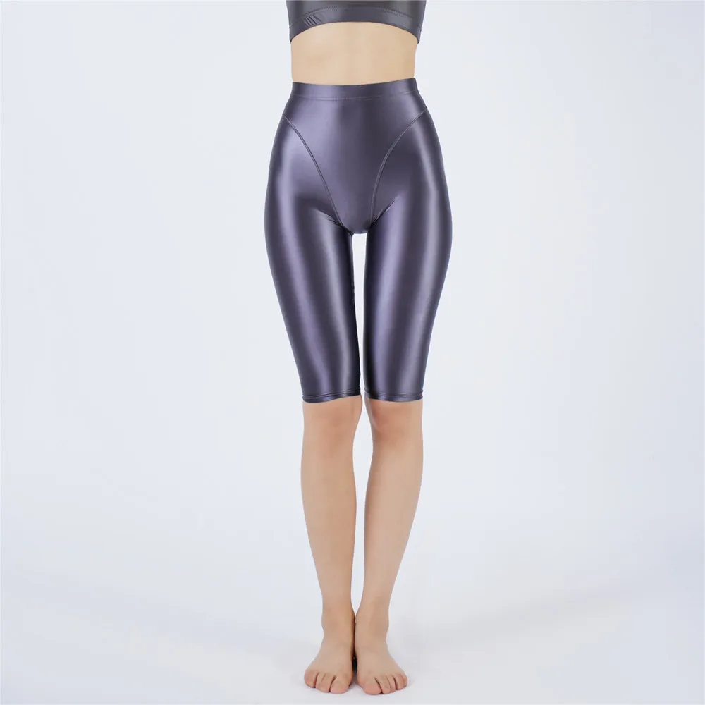 Sexy Women Hot Short Stain Oil Glossy Shiny Elastic Jeggings Shorts Soft Stretchy Casual Plus Size Tight Knee-Length Yoga Pant