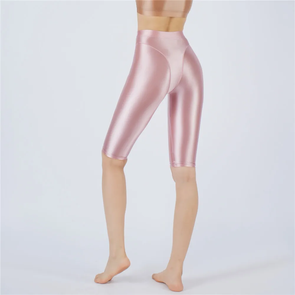 Sexy Women Hot Short Stain Oil Glossy Shiny Elastic Jeggings Shorts Soft Stretchy Casual Plus Size Tight Knee-Length Yoga Pant