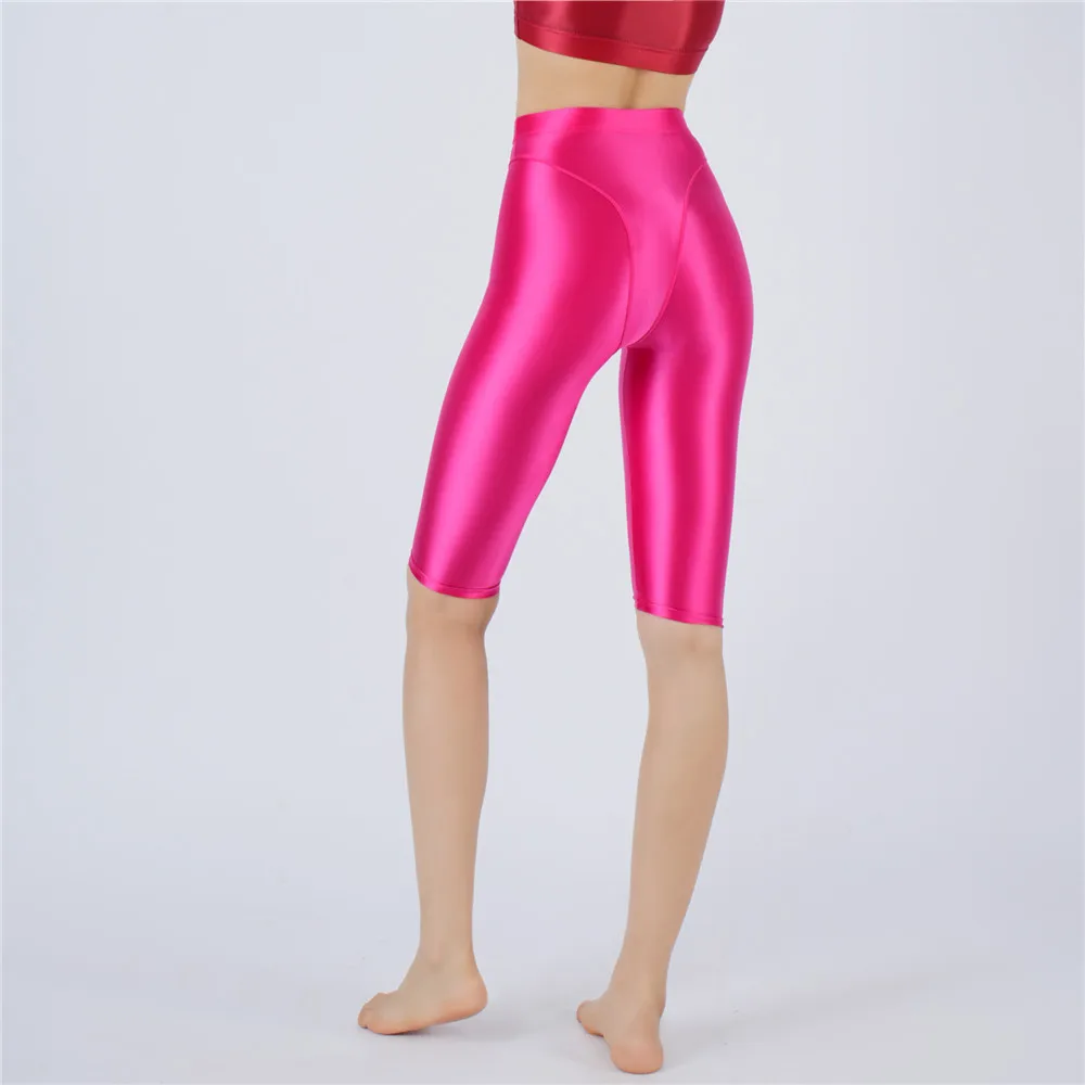 Sexy Women Hot Short Stain Oil Glossy Shiny Elastic Jeggings Shorts Soft Stretchy Casual Plus Size Tight Knee-Length Yoga Pant