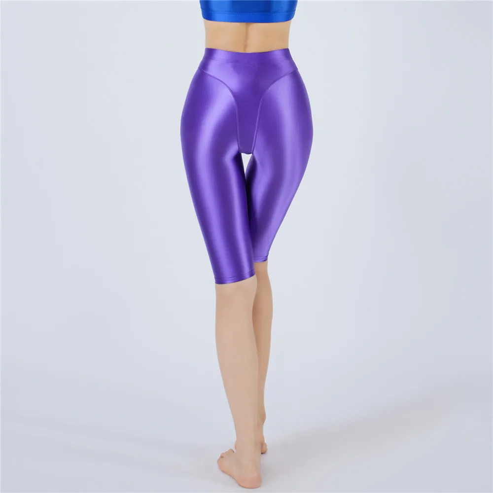 Sexy Women Hot Short Stain Oil Glossy Shiny Elastic Jeggings Shorts Soft Stretchy Casual Plus Size Tight Knee-Length Yoga Pant