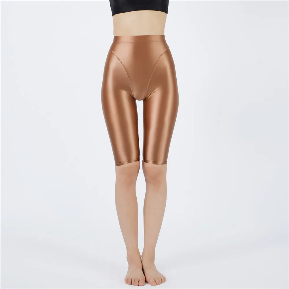 Sexy Women Hot Short Stain Oil Glossy Shiny Elastic Jeggings Shorts Soft Stretchy Casual Plus Size Tight Knee-Length Yoga Pant