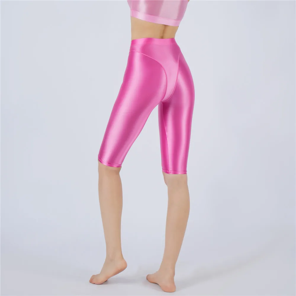 Sexy Women Hot Short Stain Oil Glossy Shiny Elastic Jeggings Shorts Soft Stretchy Casual Plus Size Tight Knee-Length Yoga Pant