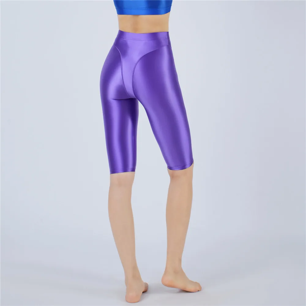 Sexy Women Hot Short Stain Oil Glossy Shiny Elastic Jeggings Shorts Soft Stretchy Casual Plus Size Tight Knee-Length Yoga Pant