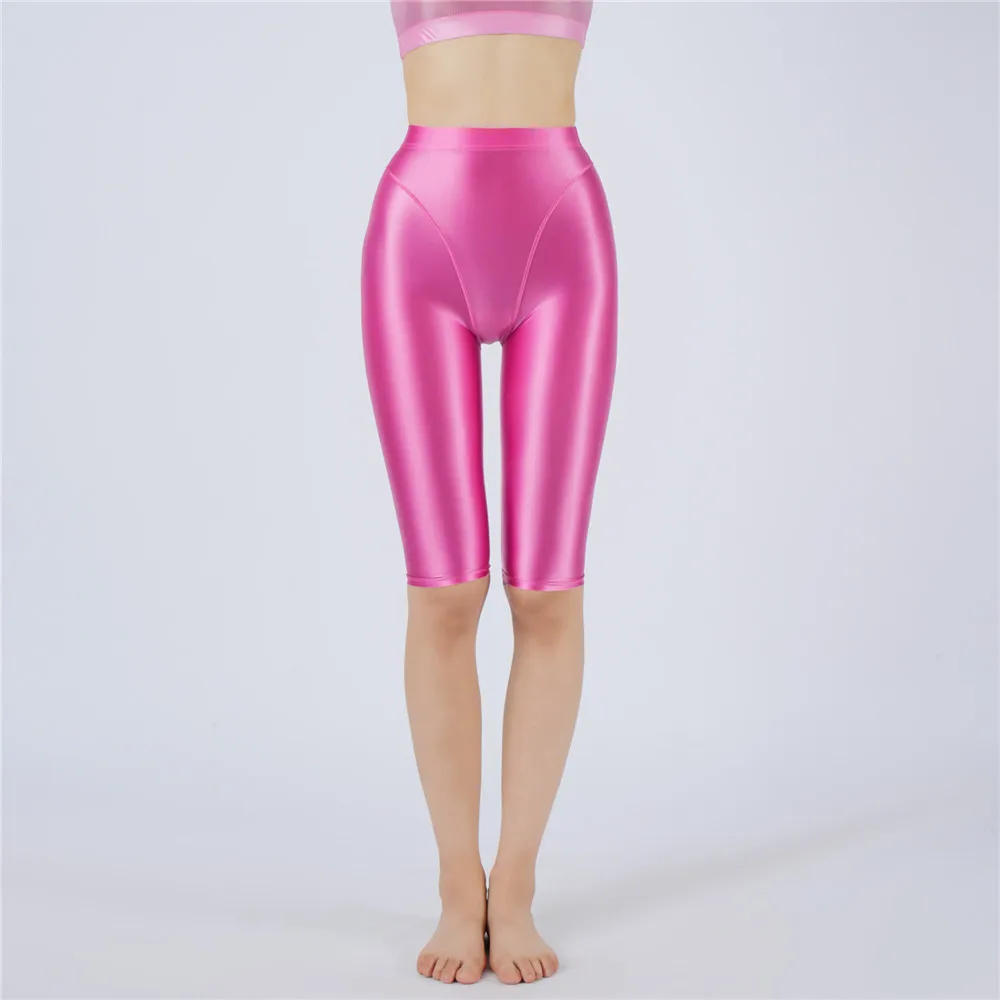 Sexy Women Hot Short Stain Oil Glossy Shiny Elastic Jeggings Shorts Soft Stretchy Casual Plus Size Tight Knee-Length Yoga Pant