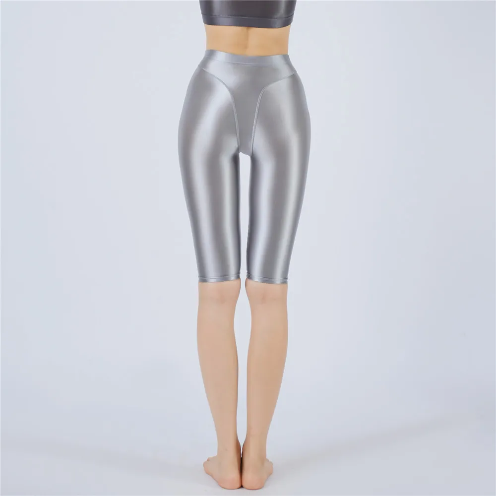 Sexy Women Hot Short Stain Oil Glossy Shiny Elastic Jeggings Shorts Soft Stretchy Casual Plus Size Tight Knee-Length Yoga Pant