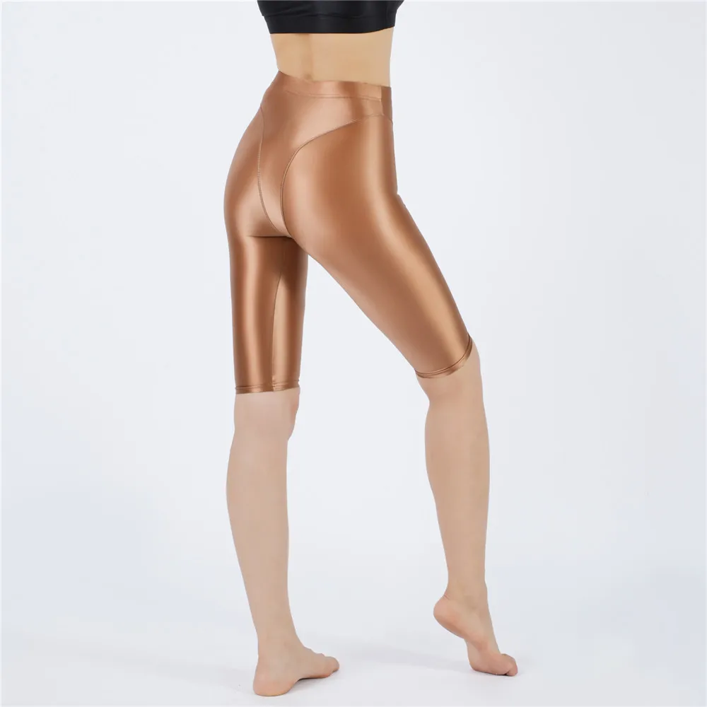 Sexy Women Hot Short Stain Oil Glossy Shiny Elastic Jeggings Shorts Soft Stretchy Casual Plus Size Tight Knee-Length Yoga Pant