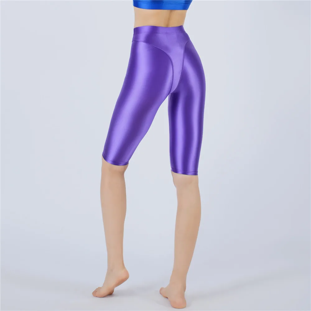 Sexy Women Hot Short Stain Oil Glossy Shiny Elastic Jeggings Shorts Soft Stretchy Casual Plus Size Tight Knee-Length Yoga Pant