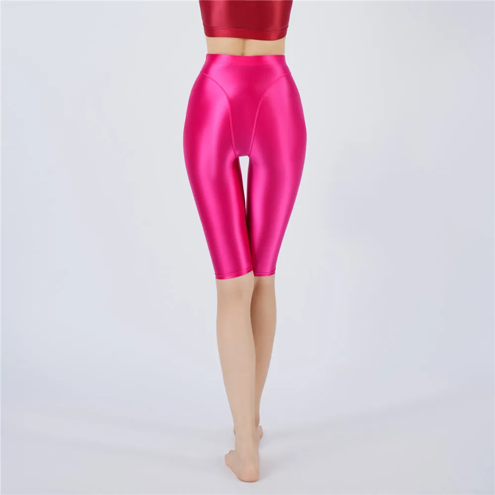 Sexy Women Hot Short Stain Oil Glossy Shiny Elastic Jeggings Shorts Soft Stretchy Casual Plus Size Tight Knee-Length Yoga Pant