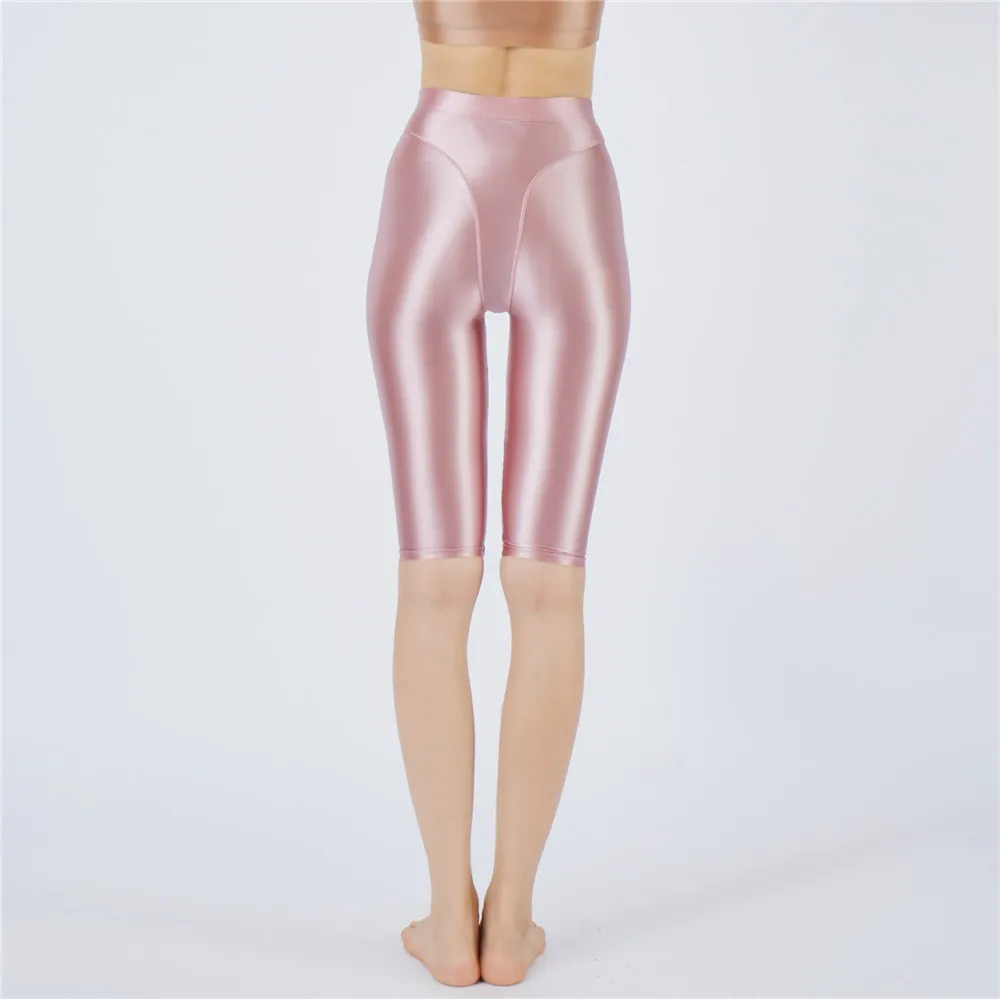 Sexy Women Hot Short Stain Oil Glossy Shiny Elastic Jeggings Shorts Soft Stretchy Casual Plus Size Tight Knee-Length Yoga Pant