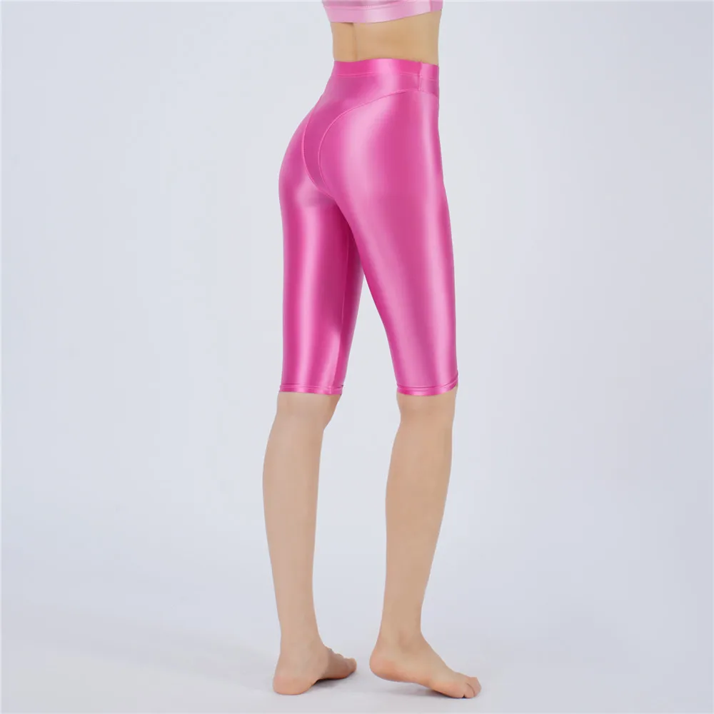 Sexy Women Hot Short Stain Oil Glossy Shiny Elastic Jeggings Shorts Soft Stretchy Casual Plus Size Tight Knee-Length Yoga Pant