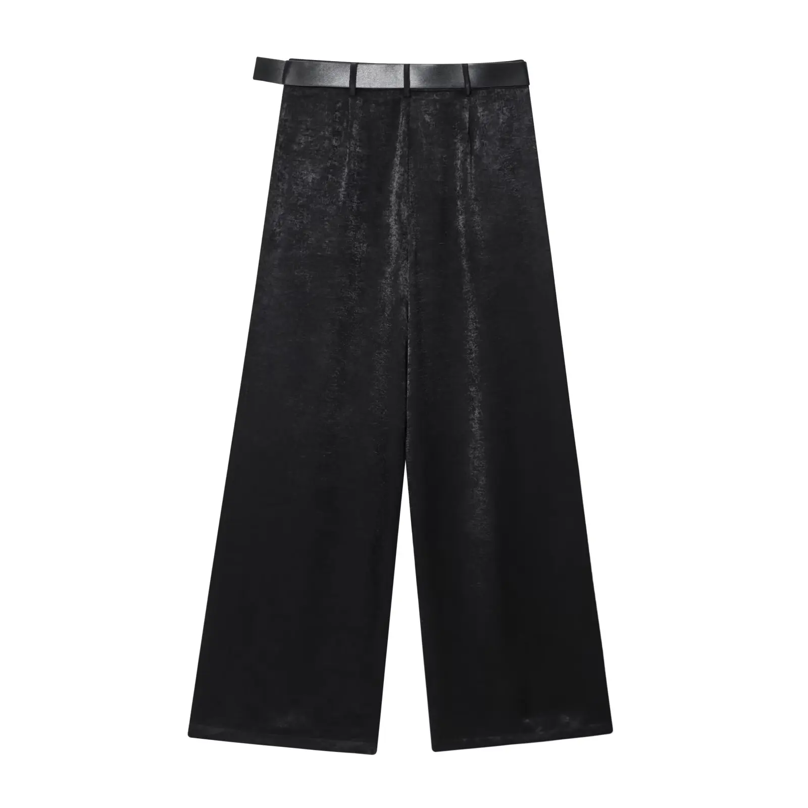 2026 New Fashion Women's Vintage Designer Smooth Satin Pants with Belt Lady Elegant High Waist Loose Wide Leg Straight Trousers
