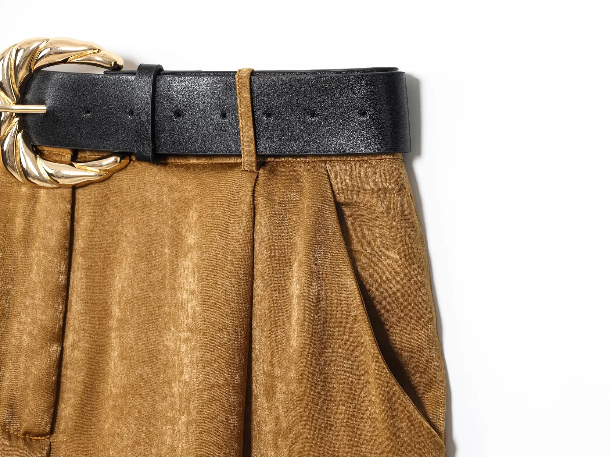 2026 New Fashion Women's Vintage Designer Smooth Satin Pants with Belt Lady Elegant High Waist Loose Wide Leg Straight Trousers