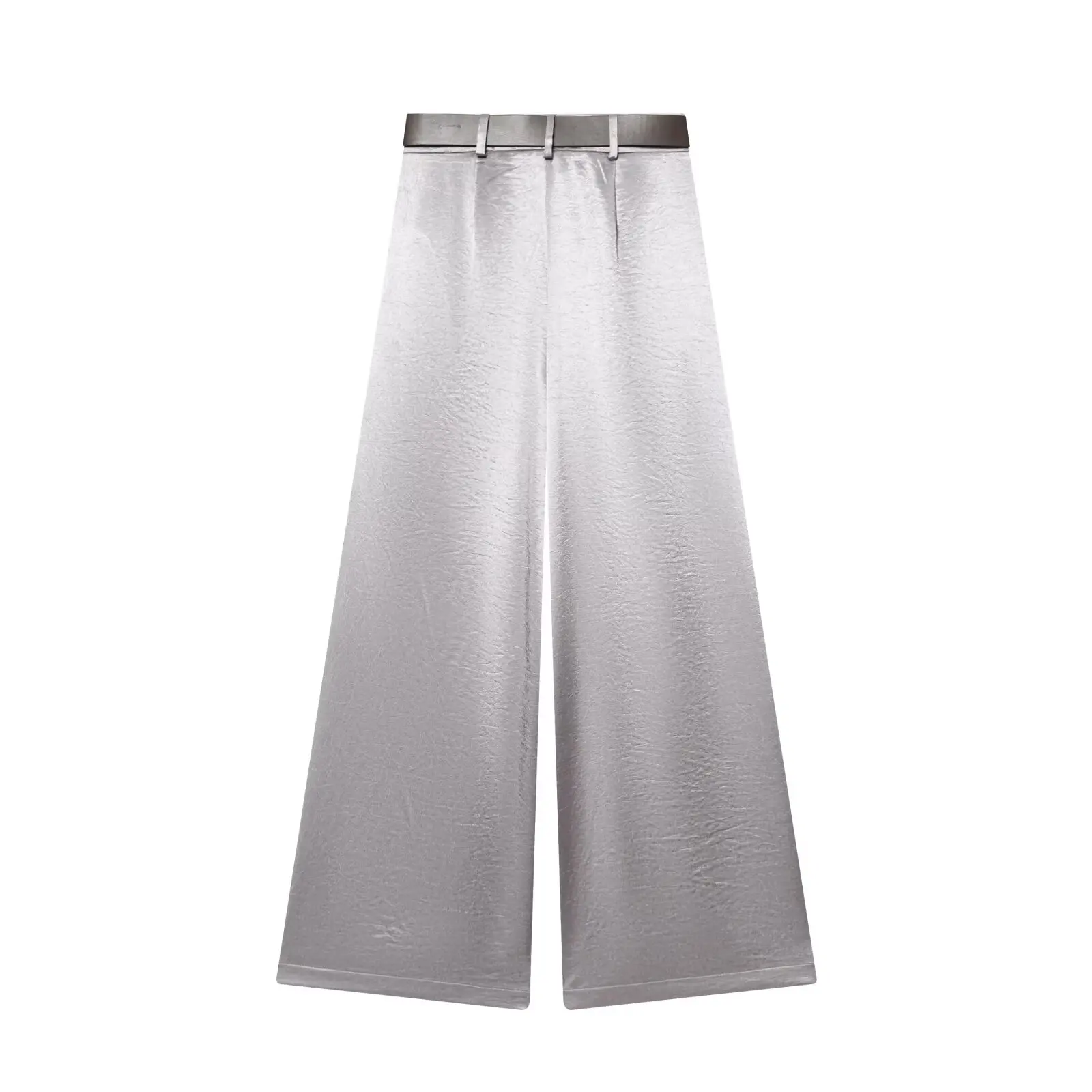 2026 New Fashion Women's Vintage Designer Smooth Satin Pants with Belt Lady Elegant High Waist Loose Wide Leg Straight Trousers