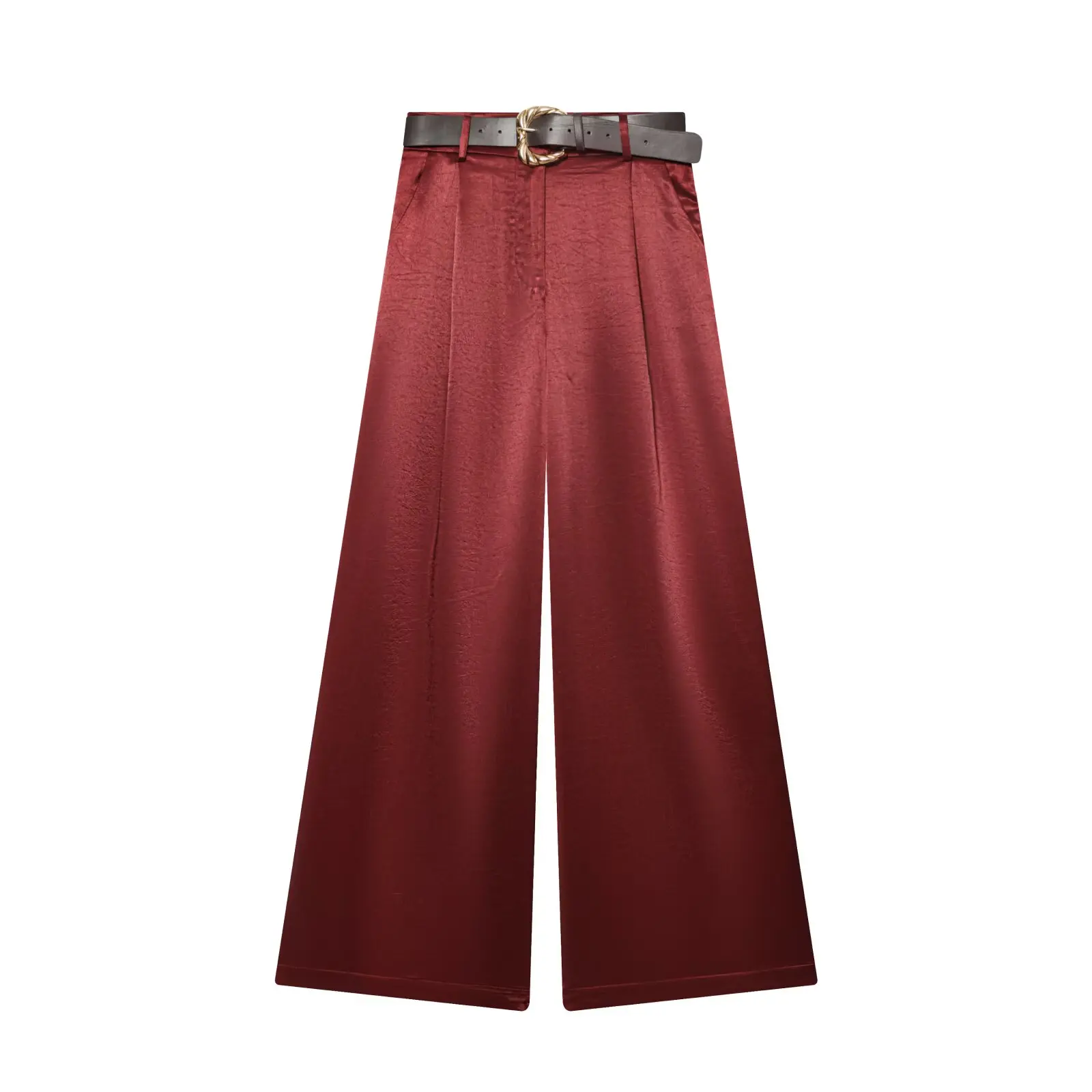 2026 New Fashion Women's Vintage Designer Smooth Satin Pants with Belt Lady Elegant High Waist Loose Wide Leg Straight Trousers