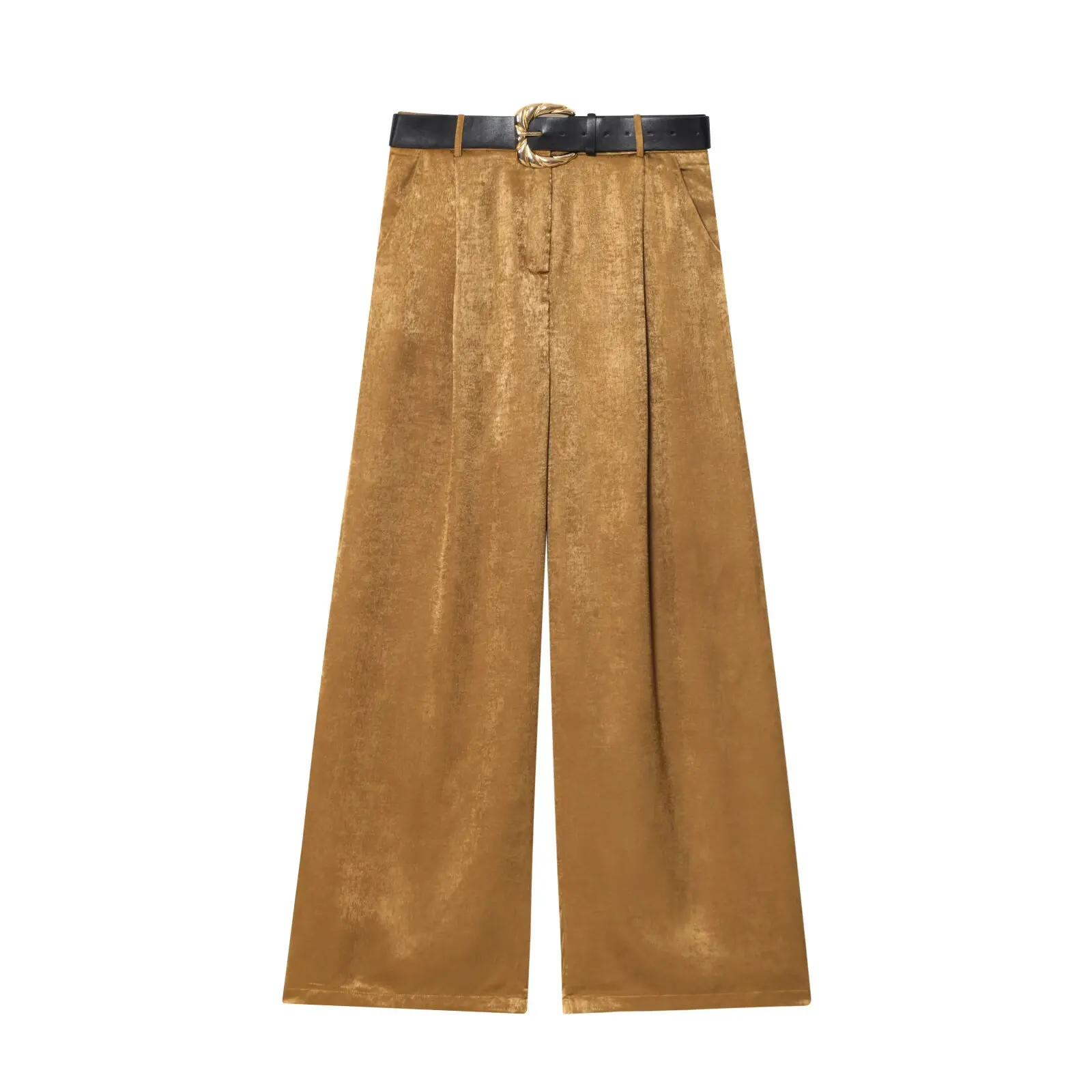 2026 New Fashion Women's Vintage Designer Smooth Satin Pants with Belt Lady Elegant High Waist Loose Wide Leg Straight Trousers