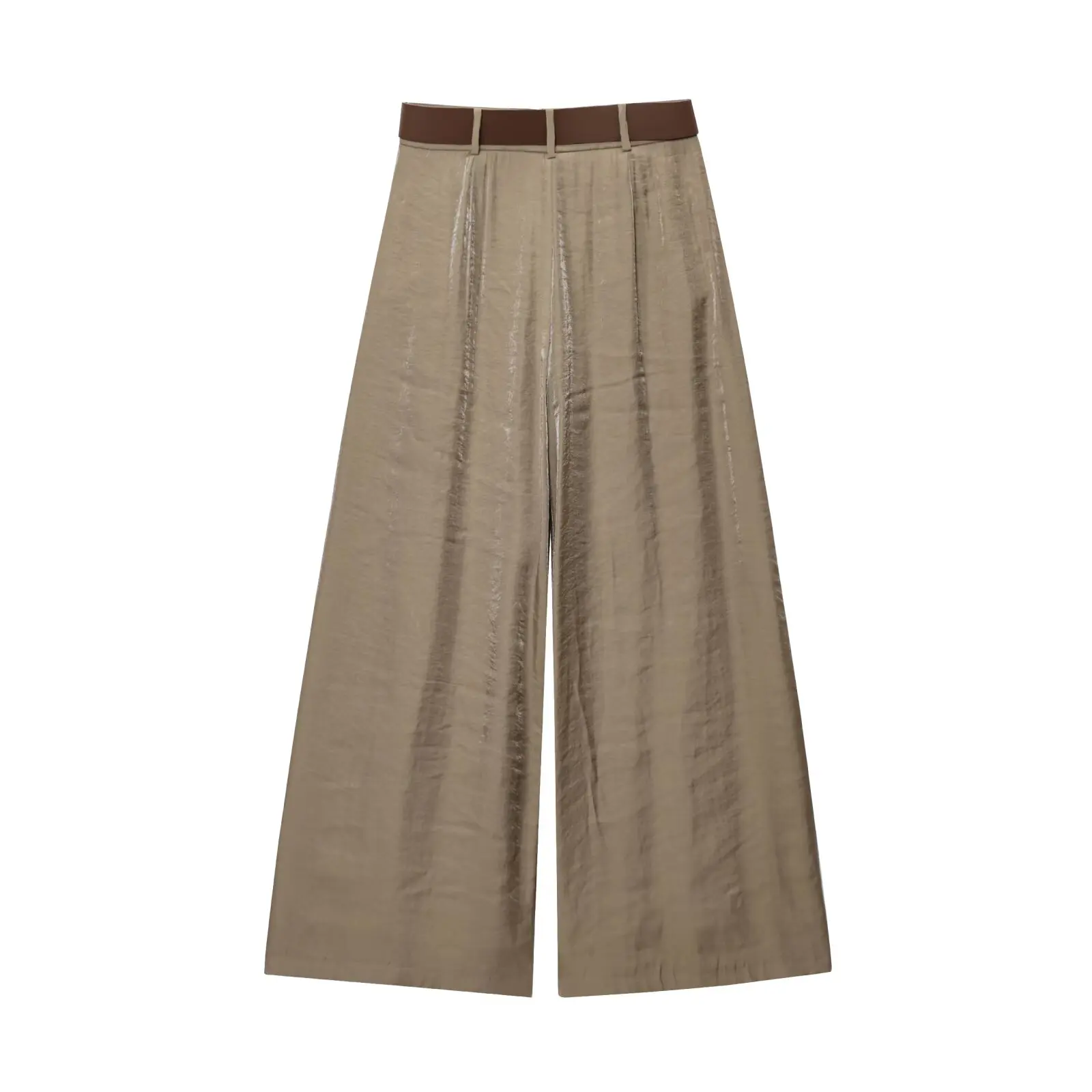2026 New Fashion Women's Vintage Designer Smooth Satin Pants with Belt Lady Elegant High Waist Loose Wide Leg Straight Trousers