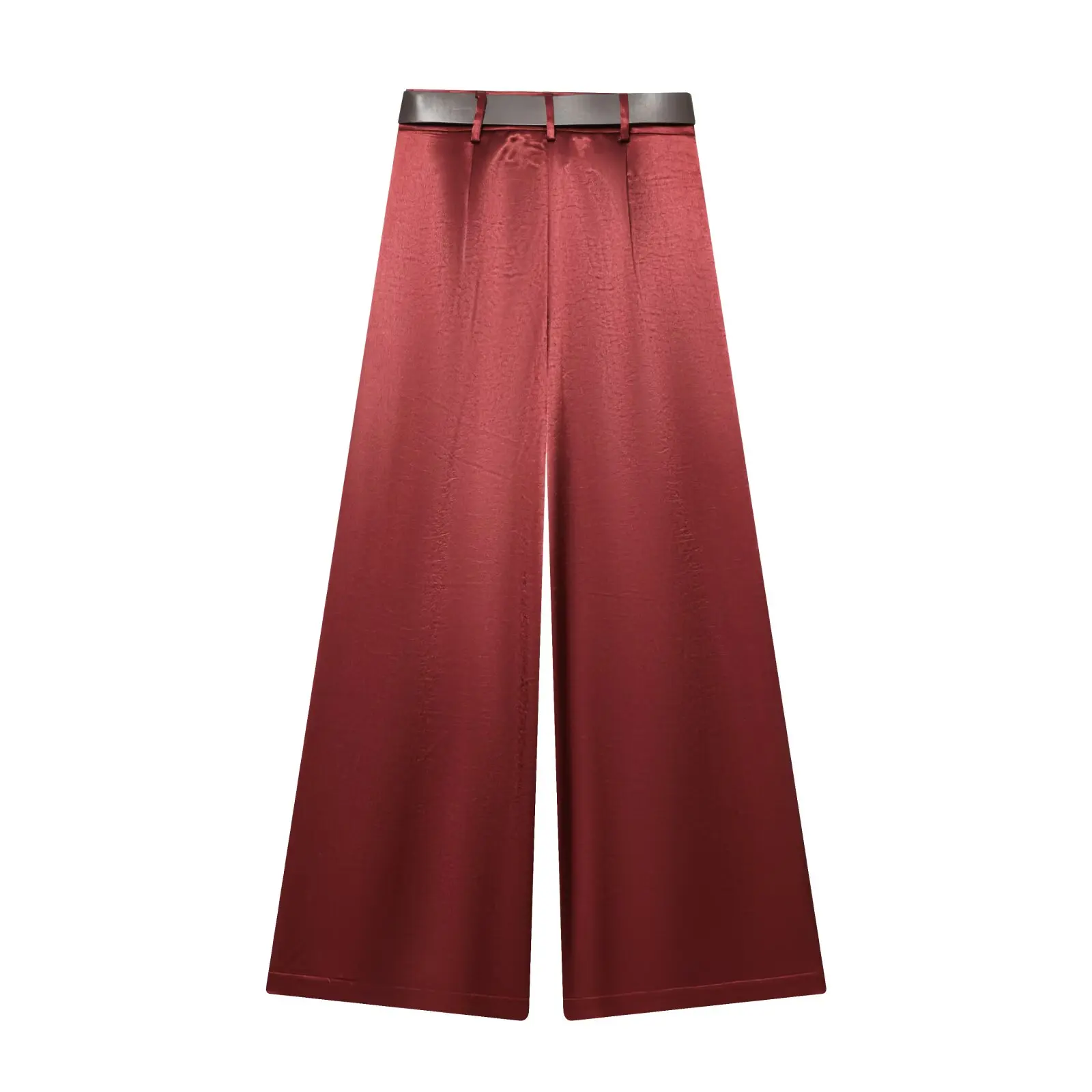 2026 New Fashion Women's Vintage Designer Smooth Satin Pants with Belt Lady Elegant High Waist Loose Wide Leg Straight Trousers