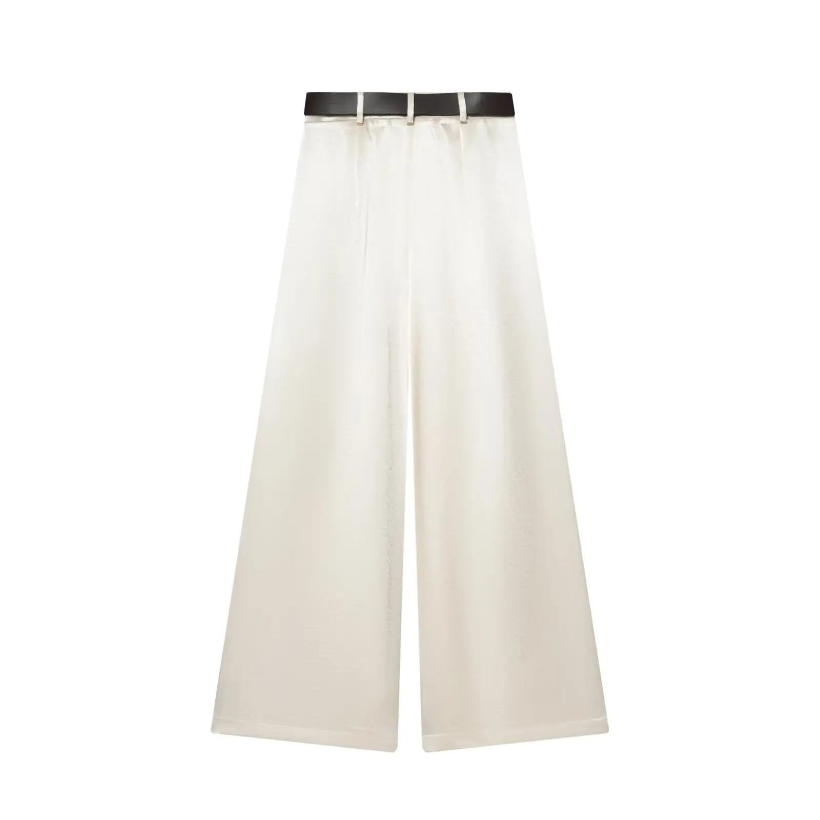 2026 New Fashion Women's Vintage Designer Smooth Satin Pants with Belt Lady Elegant High Waist Loose Wide Leg Straight Trousers
