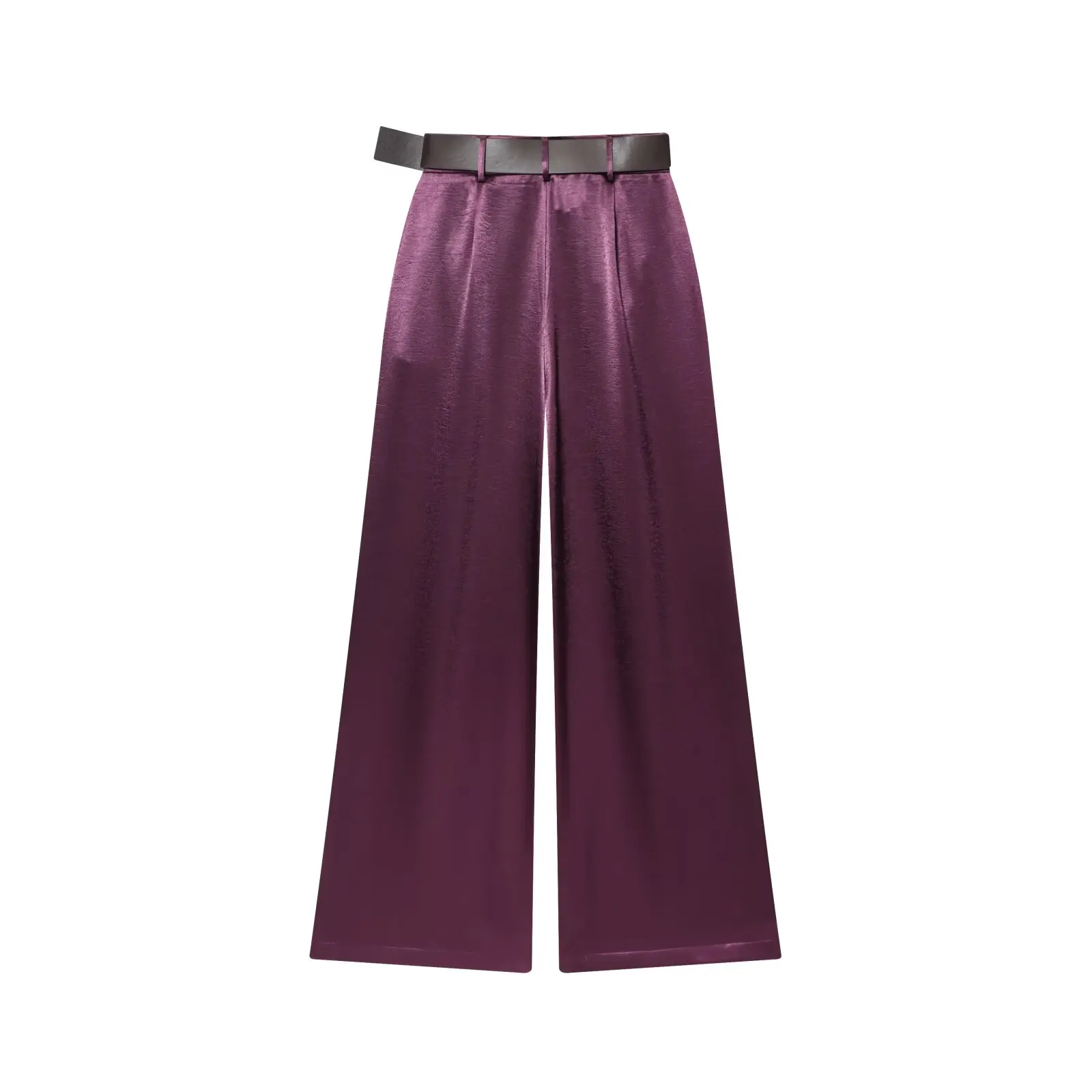 2026 New Fashion Women's Vintage Designer Smooth Satin Pants with Belt Lady Elegant High Waist Loose Wide Leg Straight Trousers