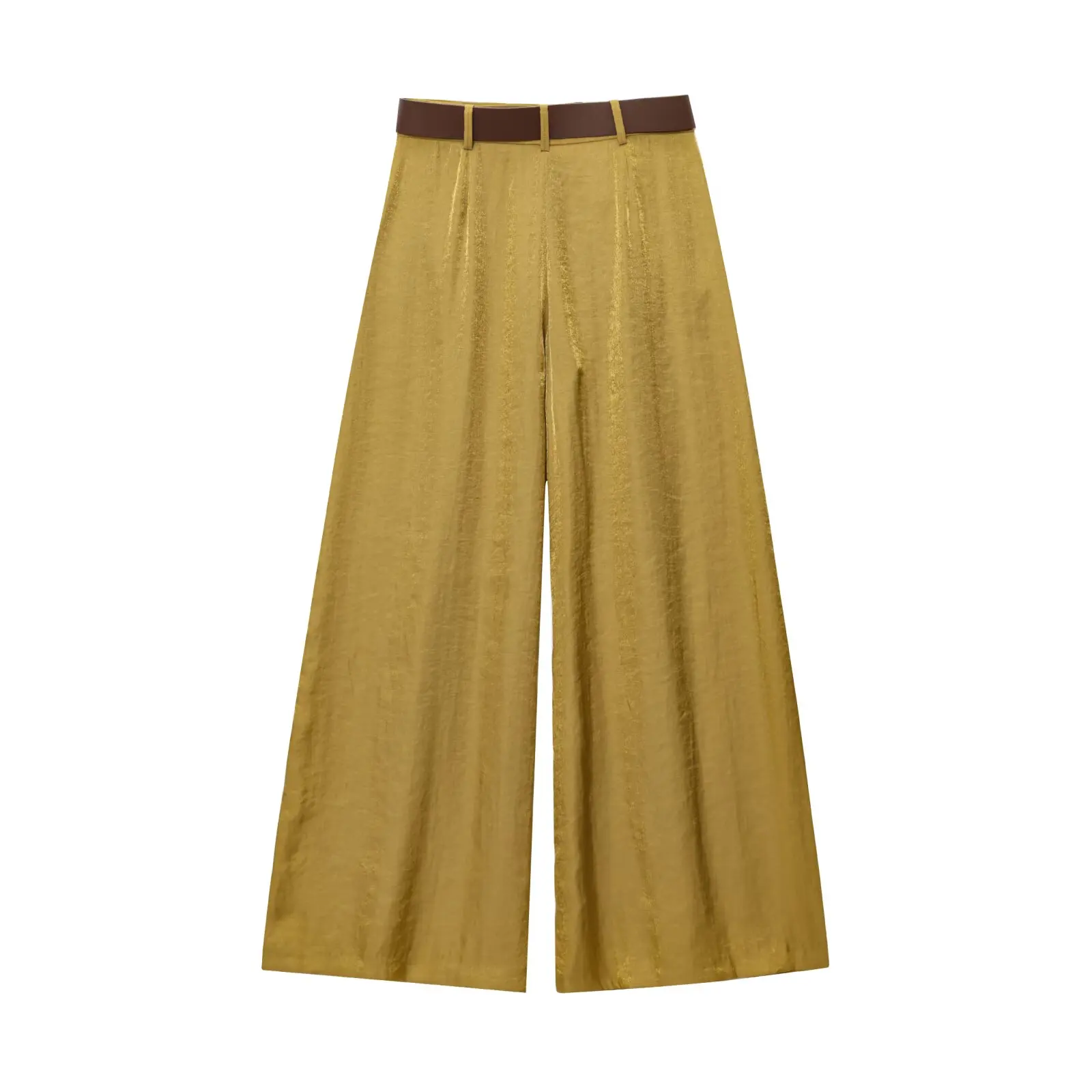 2026 New Fashion Women's Vintage Designer Smooth Satin Pants with Belt Lady Elegant High Waist Loose Wide Leg Straight Trousers