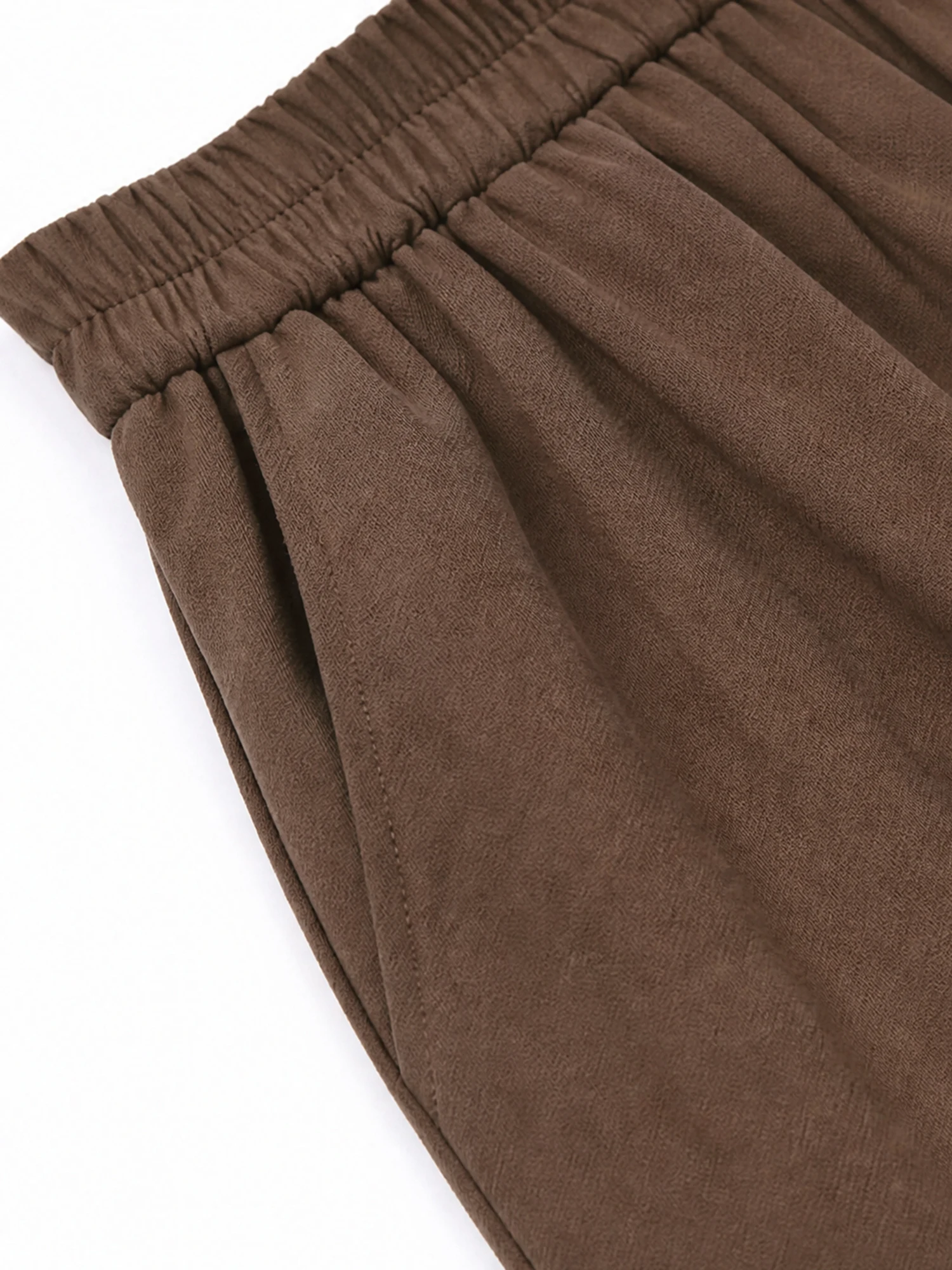 XIAOGULI 150-160cm Petite Women Pants Caramel Brown Leg Lengthening Elastic High Waist Ankle Length Trousers Lace Spliced Hem