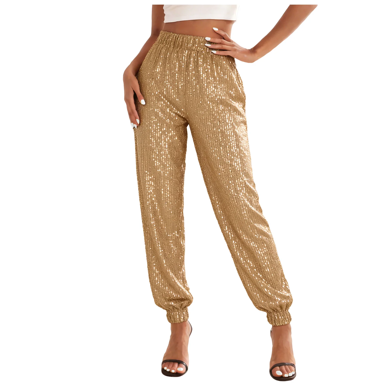 Sparkly Pants Women High Waist Glitter Sequins Pants Street Hip-Hop Casual Party Clubwear Festive Carnival Long Trousers