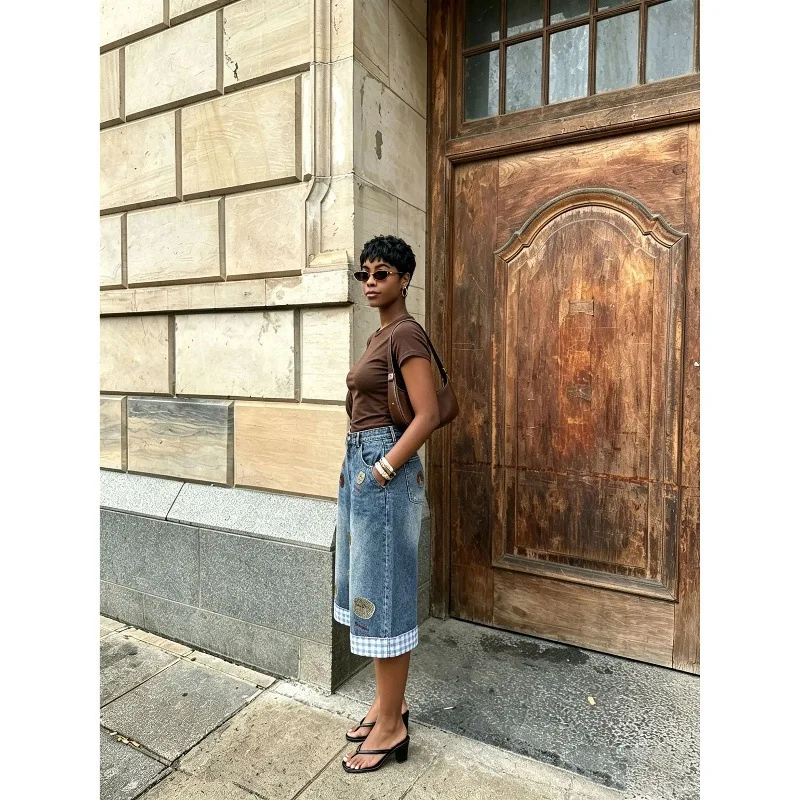Women Denim Pant Jeans Vintage Wide Leg Long Pants High Waist Trousers Y2k Streetwear Elegant Splice Work Casual Loose Summer
