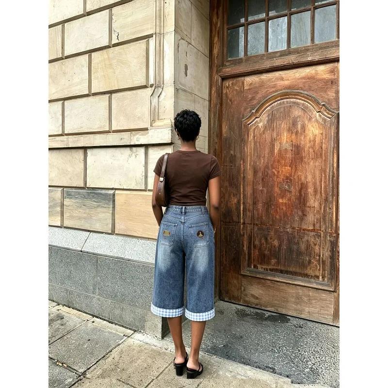 Women Denim Pant Jeans Vintage Wide Leg Long Pants High Waist Trousers Y2k Streetwear Elegant Splice Work Casual Loose Summer