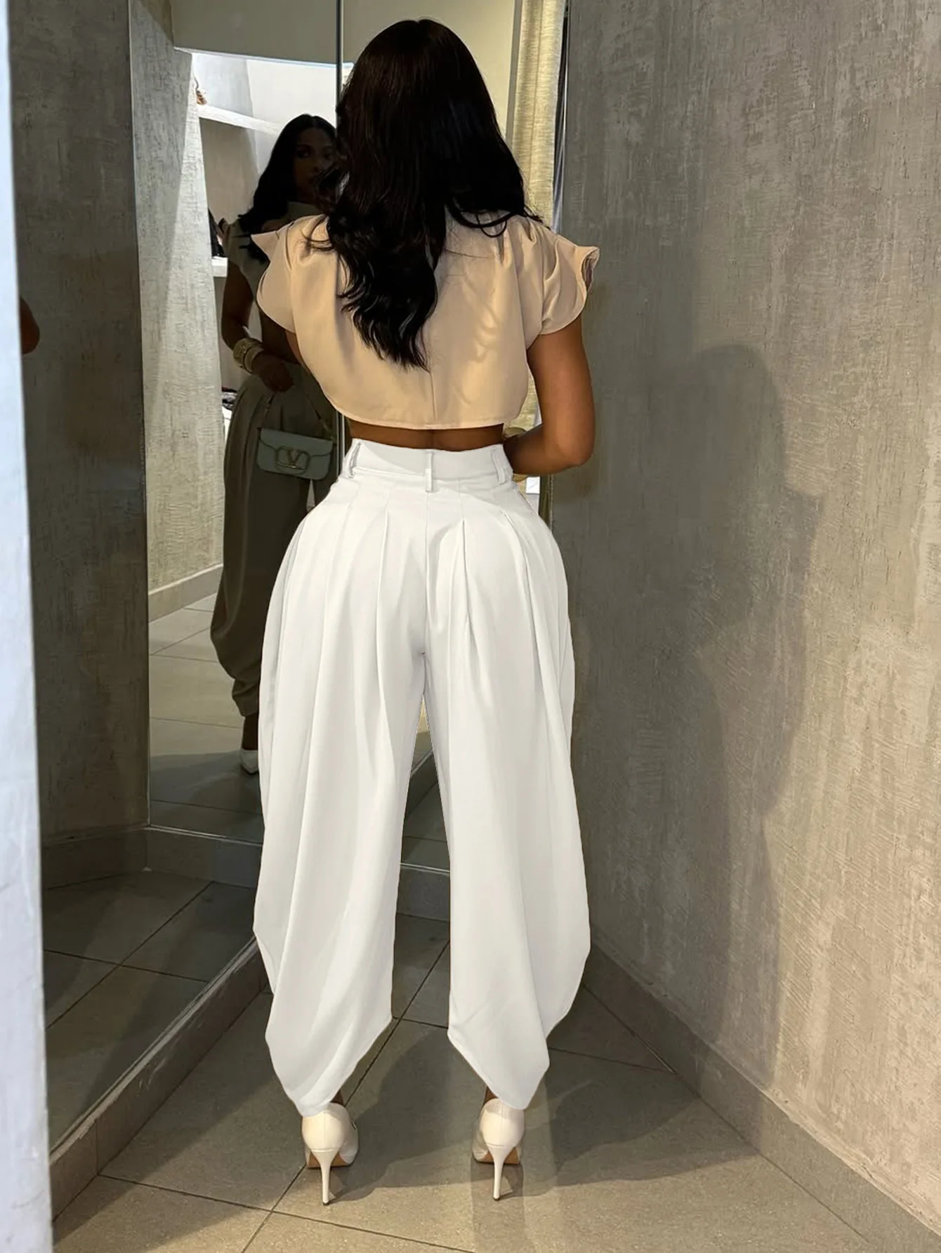 HLJ Fashion Flower Bud Pants for Women Solid Color Buttons Ruched Patchwork Wide-leg Pants Female Streetwear Bottoms 2025 New