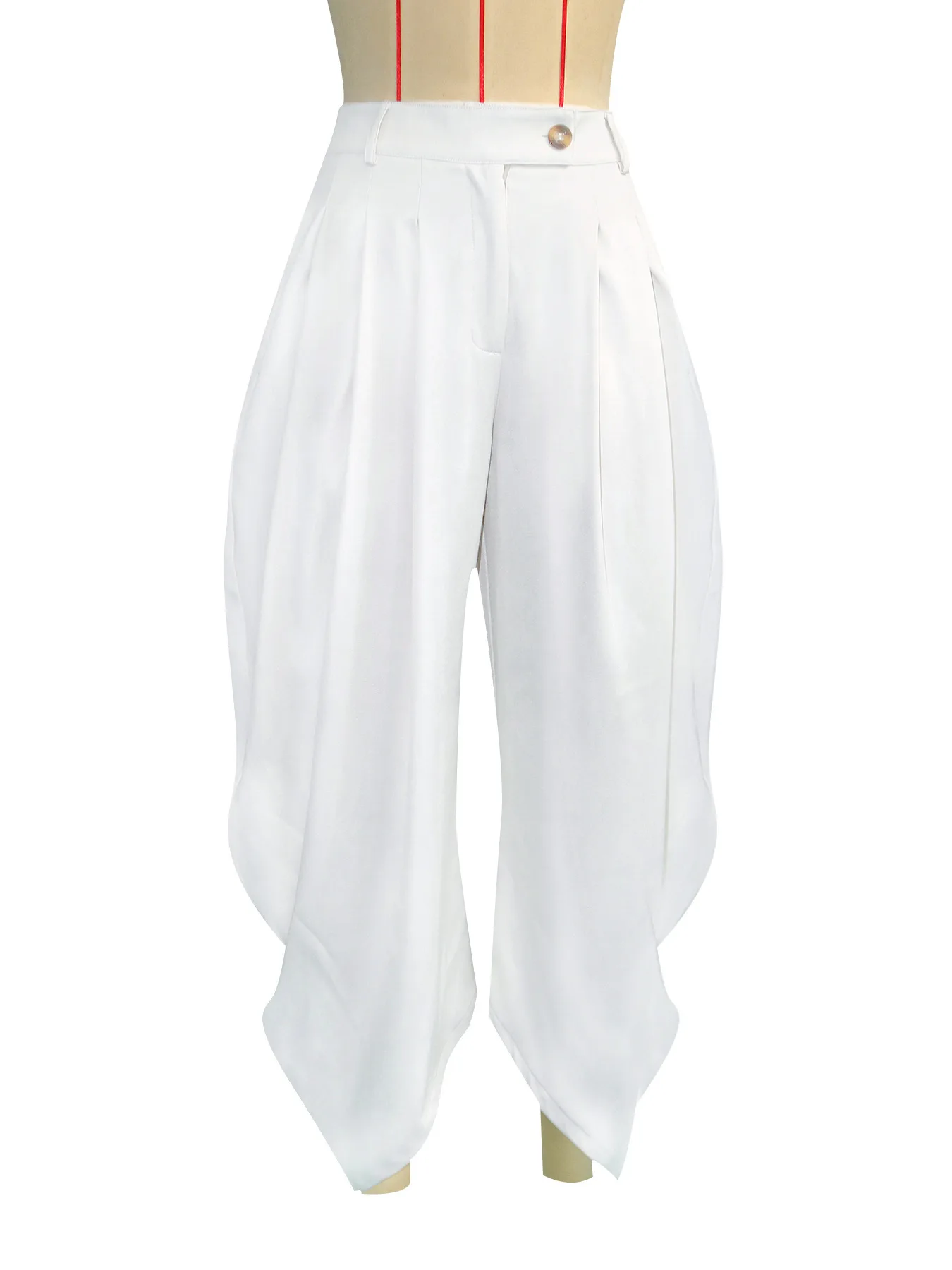 HLJ Fashion Flower Bud Pants for Women Solid Color Buttons Ruched Patchwork Wide-leg Pants Female Streetwear Bottoms 2025 New